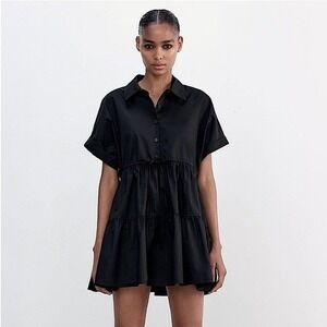 Zara Oxford Tiered Mini Dress Black Size Small Whimsigoth Grunge Dark Feminine